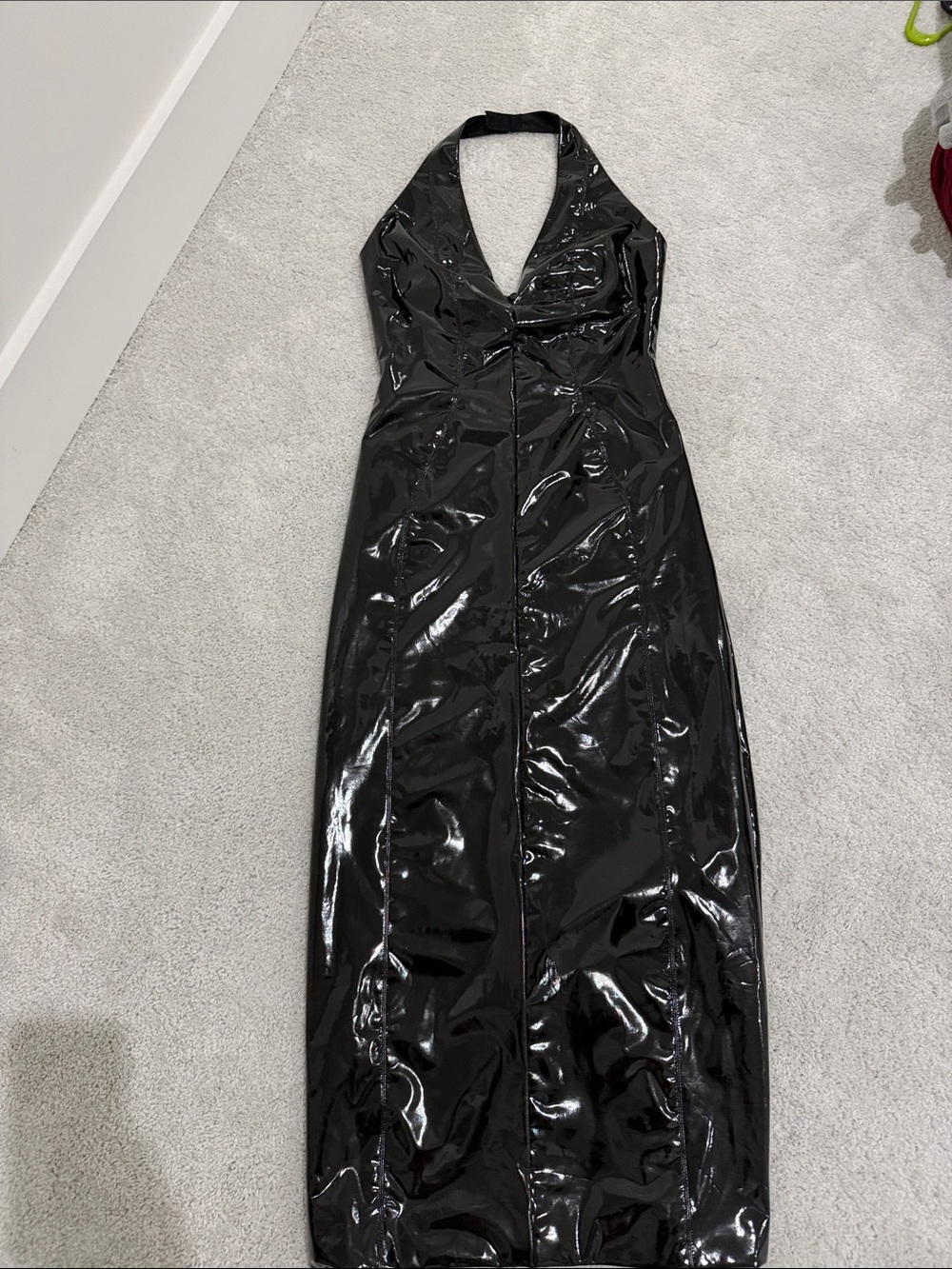 Shiny Black Halter Maxi Dress